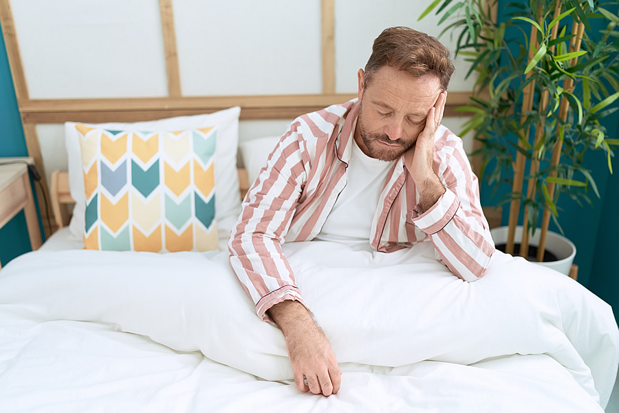 Exhausted man in bed